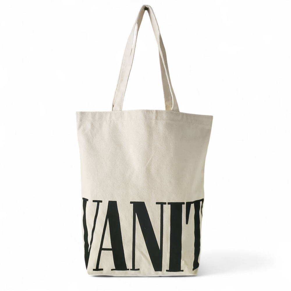 🔥VANITY FAIR Off-White Cotton Canvas Magazine Large Print Logo Reuseable Tote‎
